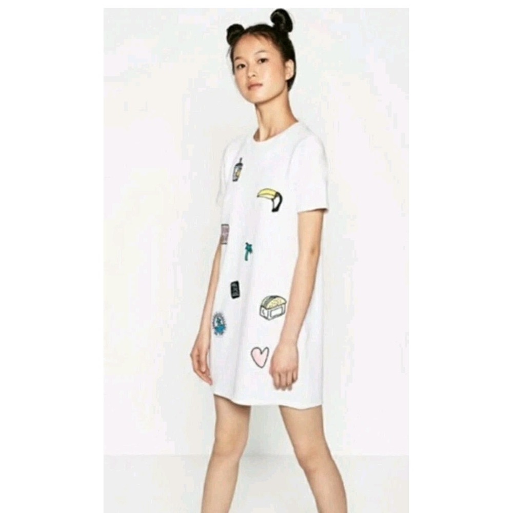 Zara Trafaluc White Knit Patchwork T-shirt Dress Small Collecton's Season Summer